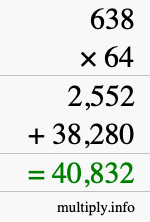 How to calculate 638 times 64 using long multiplication