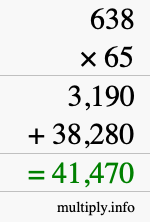 How to calculate 638 times 65 using long multiplication
