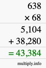 How to calculate 638 times 68 using long multiplication