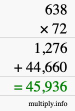How to calculate 638 times 72 using long multiplication