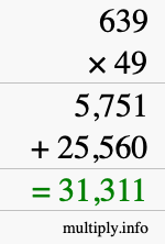 How to calculate 639 times 49 using long multiplication