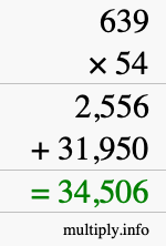 How to calculate 639 times 54 using long multiplication