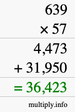 How to calculate 639 times 57 using long multiplication
