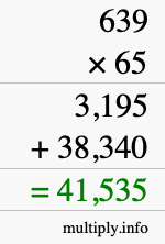 How to calculate 639 times 65 using long multiplication
