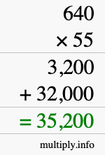 How to calculate 640 times 55 using long multiplication