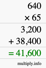 How to calculate 640 times 65 using long multiplication