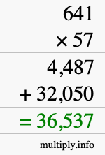 How to calculate 641 times 57 using long multiplication