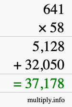 How to calculate 641 times 58 using long multiplication