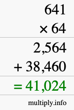 How to calculate 641 times 64 using long multiplication