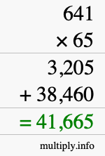 How to calculate 641 times 65 using long multiplication