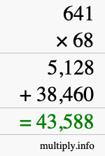How to calculate 641 times 68 using long multiplication
