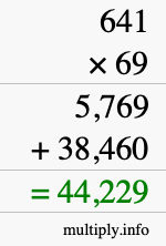 How to calculate 641 times 69 using long multiplication