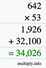 How to calculate 642 times 53 using long multiplication