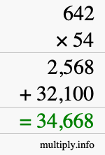 How to calculate 642 times 54 using long multiplication
