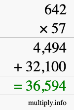 How to calculate 642 times 57 using long multiplication