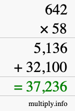How to calculate 642 times 58 using long multiplication