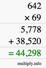 How to calculate 642 times 69 using long multiplication