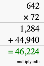 How to calculate 642 times 72 using long multiplication