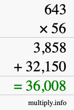 How to calculate 643 times 56 using long multiplication