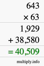 How to calculate 643 times 63 using long multiplication