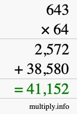 How to calculate 643 times 64 using long multiplication