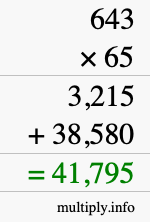 How to calculate 643 times 65 using long multiplication