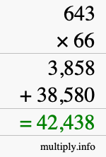 How to calculate 643 times 66 using long multiplication