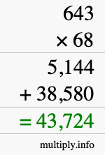 How to calculate 643 times 68 using long multiplication
