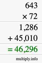 How to calculate 643 times 72 using long multiplication