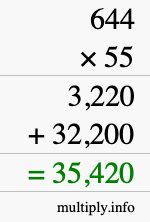 How to calculate 644 times 55 using long multiplication