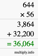 How to calculate 644 times 56 using long multiplication