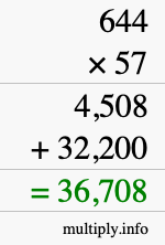 How to calculate 644 times 57 using long multiplication