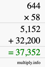 How to calculate 644 times 58 using long multiplication