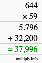 How to calculate 644 times 59 using long multiplication