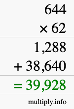 How to calculate 644 times 62 using long multiplication