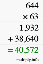 How to calculate 644 times 63 using long multiplication