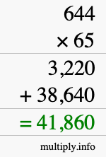 How to calculate 644 times 65 using long multiplication