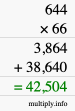 How to calculate 644 times 66 using long multiplication