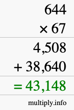 How to calculate 644 times 67 using long multiplication