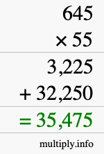 How to calculate 645 times 55 using long multiplication