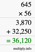 How to calculate 645 times 56 using long multiplication
