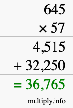 How to calculate 645 times 57 using long multiplication