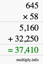 How to calculate 645 times 58 using long multiplication