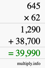 How to calculate 645 times 62 using long multiplication