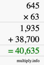 How to calculate 645 times 63 using long multiplication