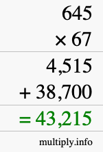 How to calculate 645 times 67 using long multiplication