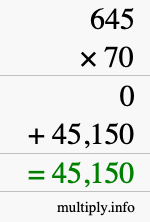 How to calculate 645 times 70 using long multiplication