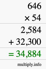 How to calculate 646 times 54 using long multiplication