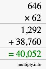 How to calculate 646 times 62 using long multiplication