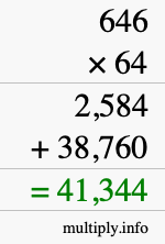 How to calculate 646 times 64 using long multiplication